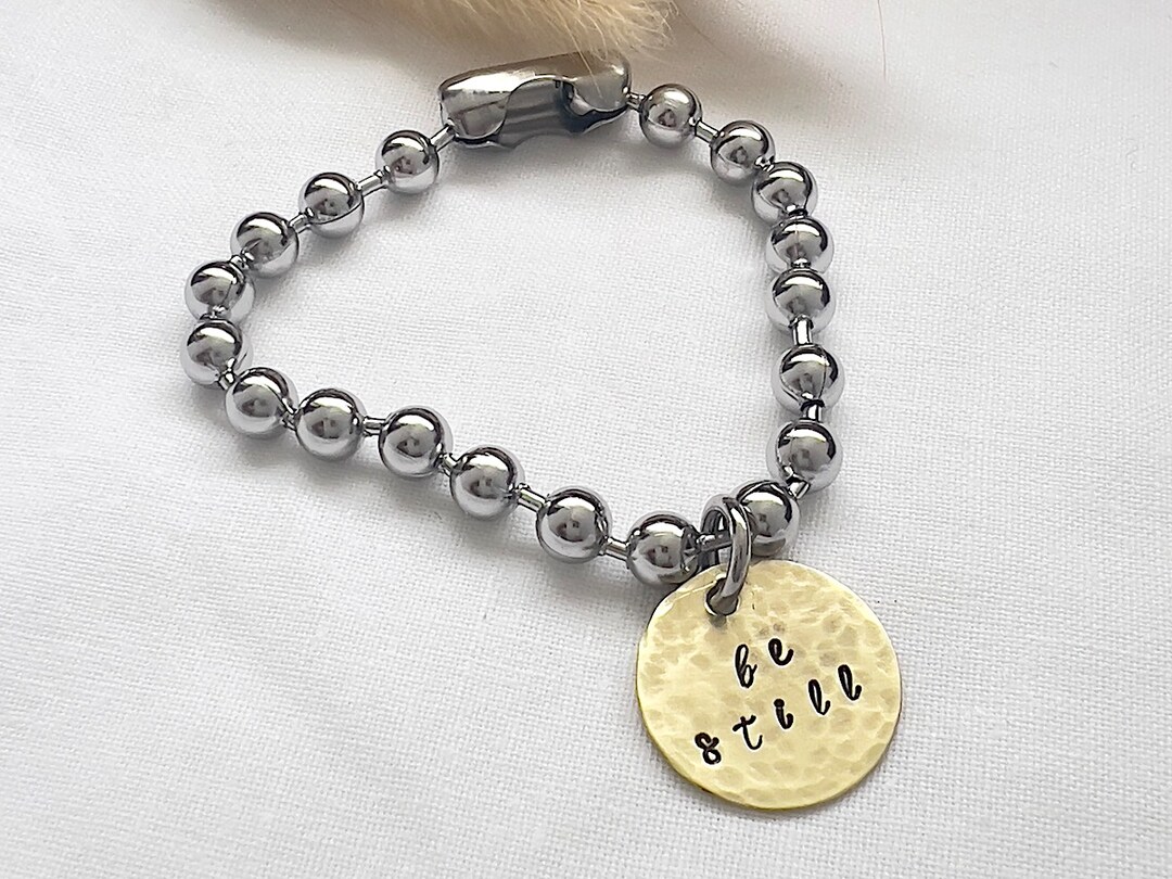 Chunky Ball Chain Bracelet Brass Disc 'Be Still' Charm Inspirational Jewelry Gift for Her Christian Quote Bracelet Mindful Jewelry